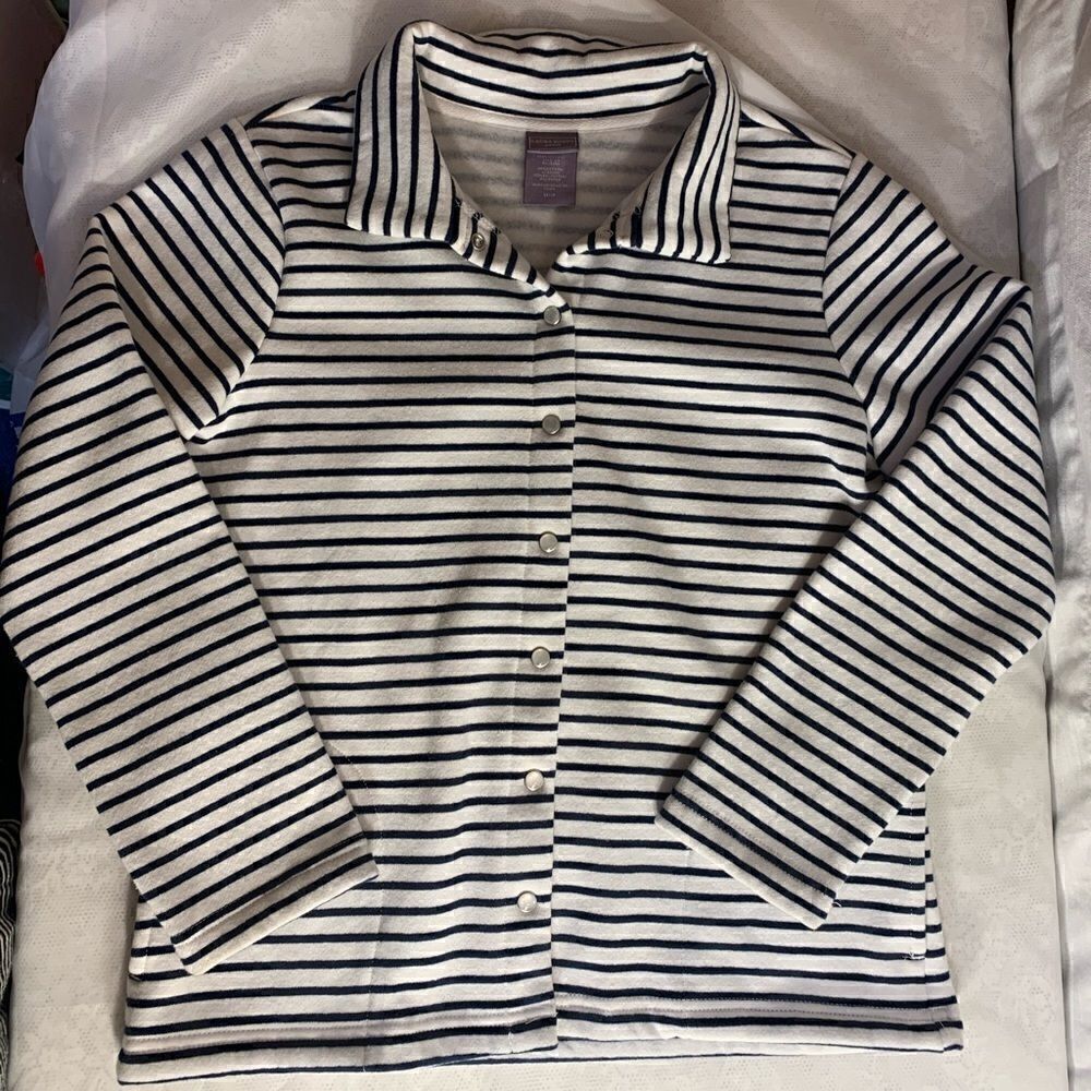 Laura Scott snap button-up striped cardigan sweater size small petite - Picture 2 of 9